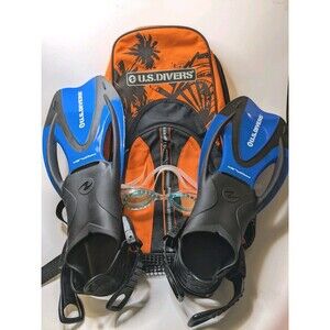 U.S. Divers Youth Fin Set Blue Orange Fins Goggles Bag Size 1-4 US 32-35EU Kids